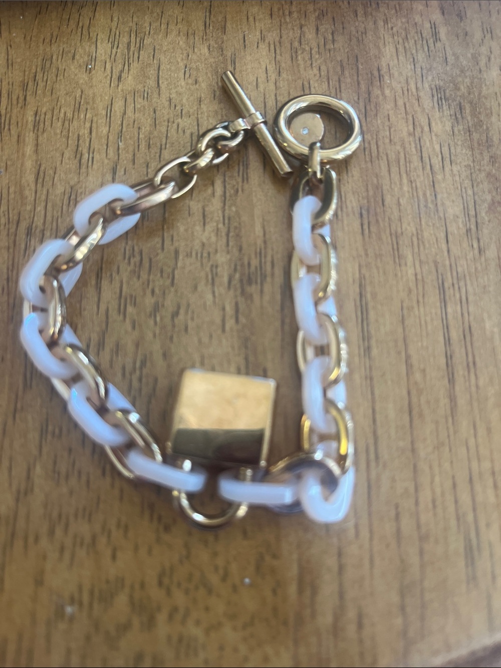 Michael Kors Gold and White Link Chain Bracelet with Padlock Charm - Picture 2 of 4